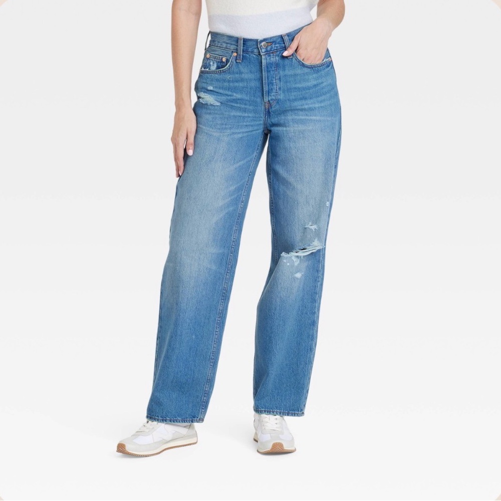 NWT Sz 8 Universal Thread Mid-Rise 90’s Baggy Jeans Heavyweight Denim Fly Button